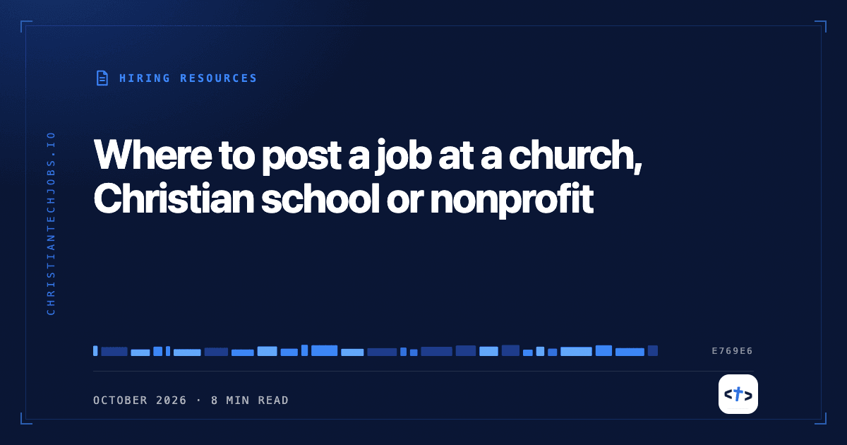 Where to post Christian jobs guide header in navy and blue with the Christian Tech Jobs logo